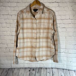 Pendleton Boyfriend Flannel Shirt Ivory/Tan Plaid TM530 Size Large